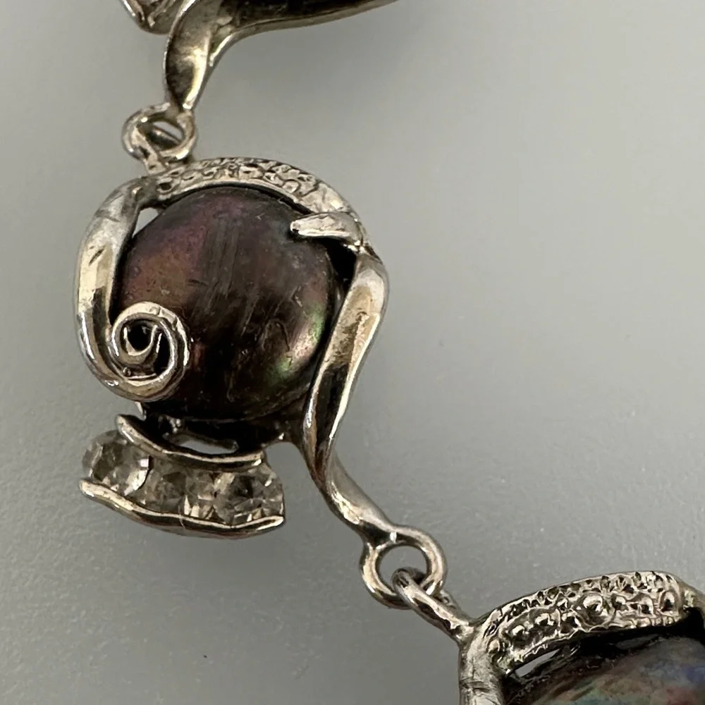 18k Gold Silver and Black Pearls Bracelet​